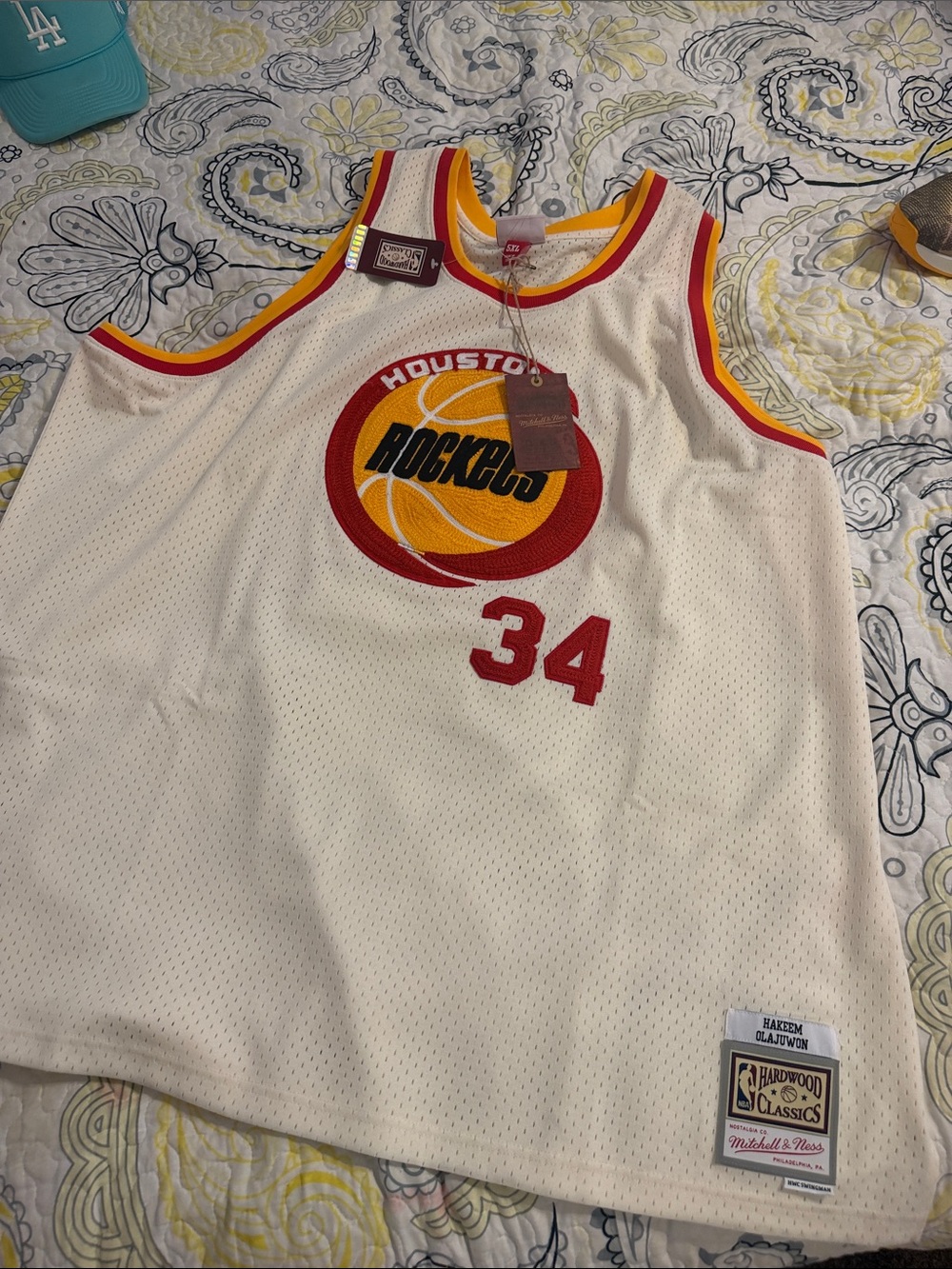 Mitchell & Ness Houston Rockets Cream/Red/Gold Hardwood Classics #34 Jersey